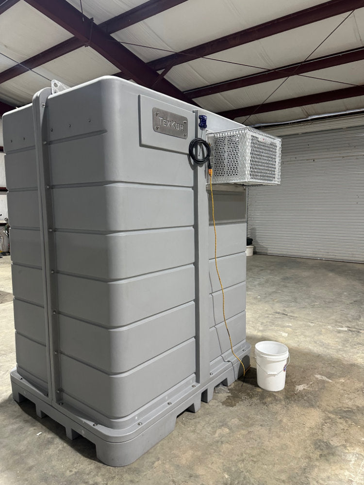 TexKor Walk-In Cooler rear view showing integrated A/C unit